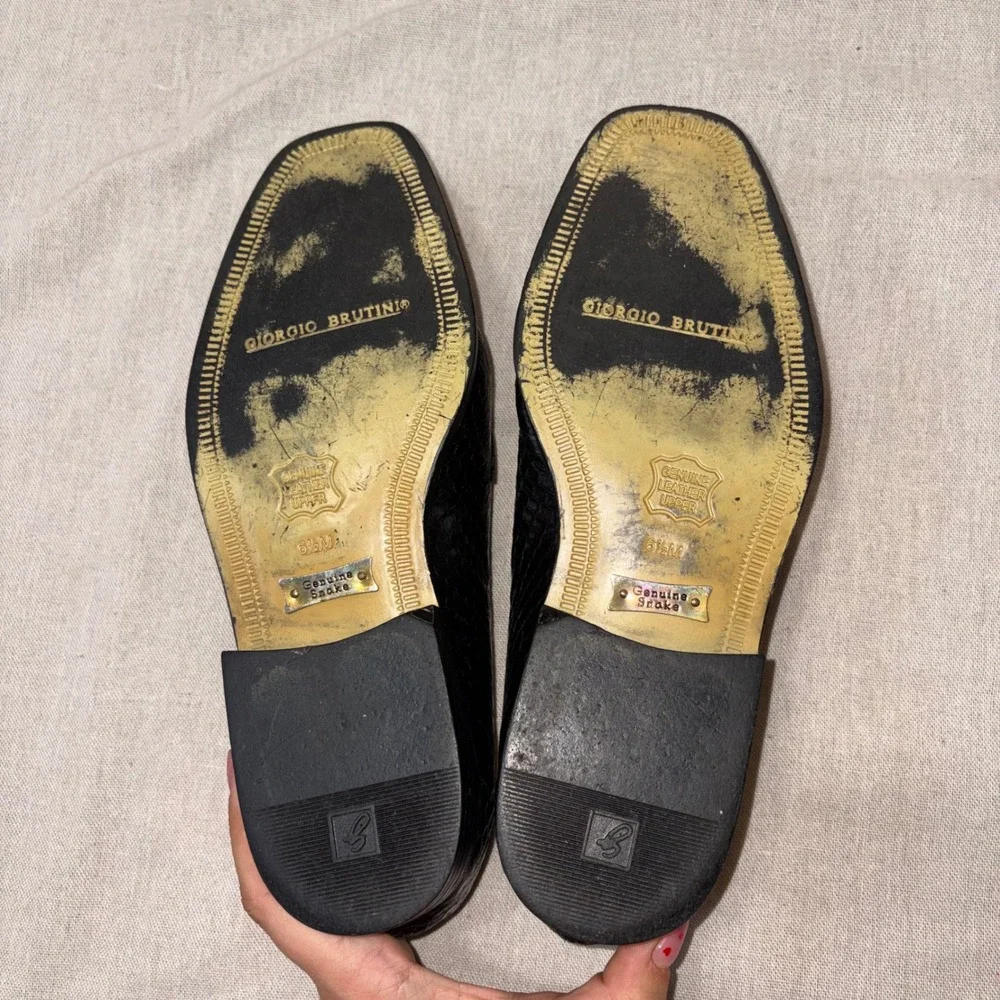 Giorgio Brutini Mens 6.5 Black Genuine Snake Skin Lion‎ Head Bit Loafers Vintage
